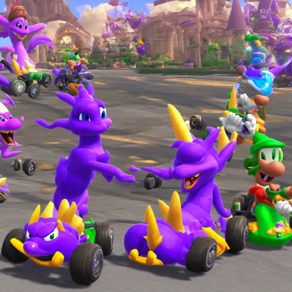 Image similar to race as spyro the dragon in mario kart 8 deluxe