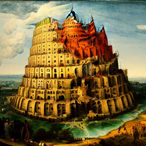 Prompt: a painting of the tower of babel, in the style of caspar david friedrich