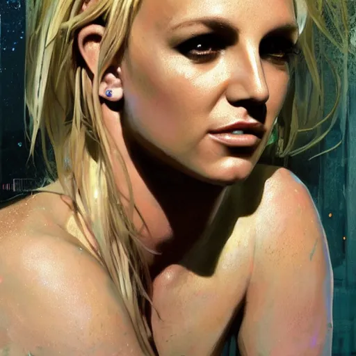 Image similar to britney spears, hyperrealistic portrait, bladerunner street, art of elysium by jeremy mann and alphonse mucha, fantasy art, photo realistic, dynamic lighting, artstation, poster, volumetric lighting, very detailed face, 4 k, award winning