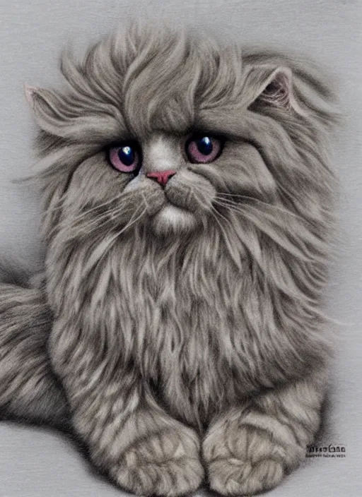 Prompt: on a plush bed of pillows and massive cut shining incandescent glinting diamonds, regally sits a lovely pretty long lavender grey hair selkirk rex cat groomed and curly, glorious, realistic colored pencil rendering eccentric illustration neo - classical, rule of thirds