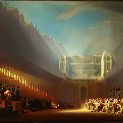 Prompt: congress in the style of john martin, epic, volumetric, painting