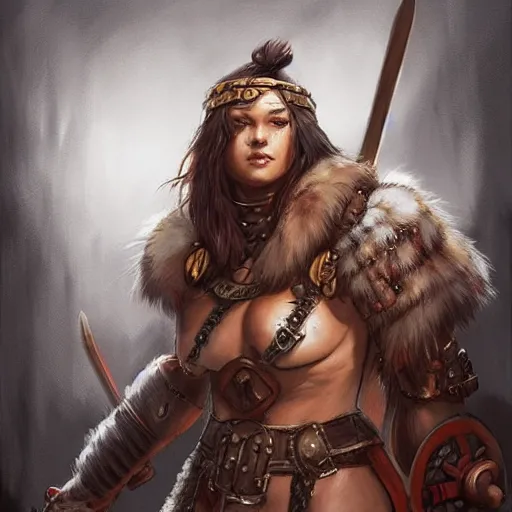 Prompt: female barbarian warrior in furs, art by artgerm and greg rutkowski and magali villeneuve, d & d, fantasy, portrait, highly detailed, headshot, digital painting, trending on artstation, concept art, sharp focus, illustration