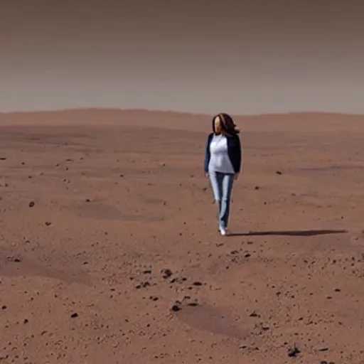 Image similar to photograph of Kamala Harris walking on Mars