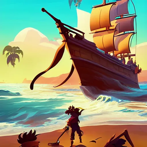 Image similar to painting treasure on sea of thieves game smooth median photoshop filter cutout vector, behance hd by jesper ejsing, by rhads, makoto shinkai and lois van baarle, ilya kuvshinov, rossdraws global illumination