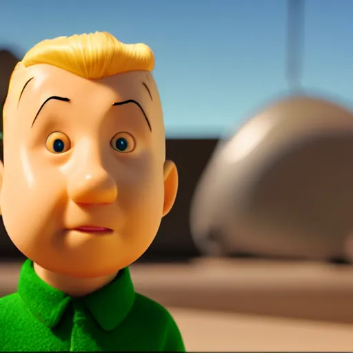 Image similar to tin tin and snowy by herge, depicted as a pixar character, high quality cg render, 4 k