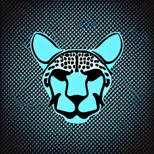 Prompt: minimalistic vector icon of a neon blue cheetah on black black background