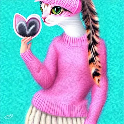 Image similar to cute kitten wearing a pink sweater, digital art, concept art, gemmy woud binnendijk, nixeu, artgerm