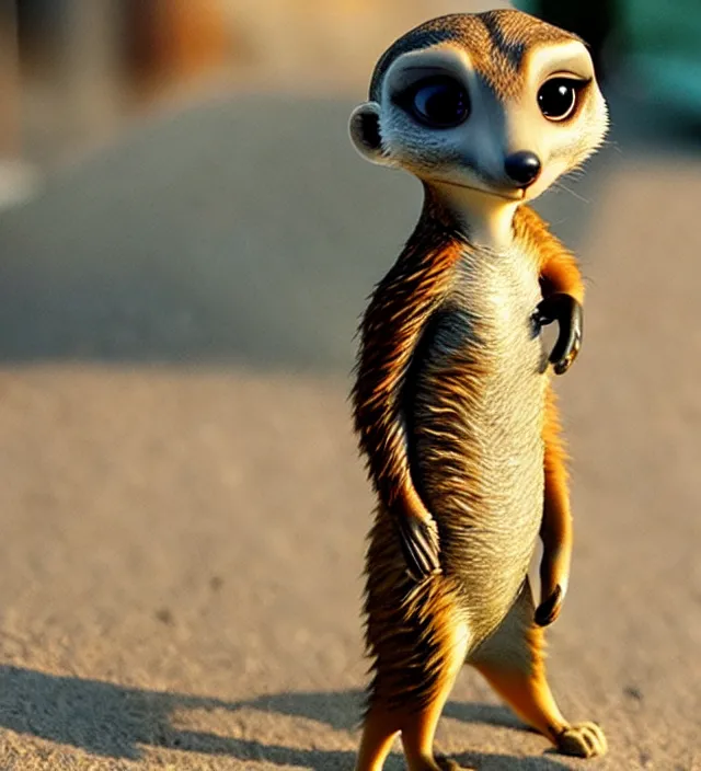 Image similar to a cute meerkat in the style of zootopia