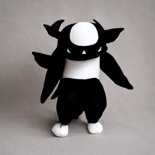 Prompt: cute fumo chibi luchadore plush imp, black and white with hearts, soft shadow, vray