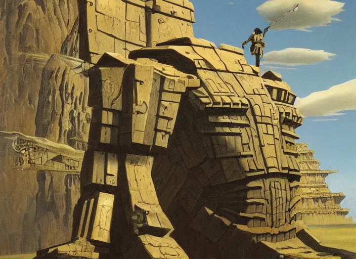 Image similar to the shadow of the colossus as illustrated by ralph mcquarrie and salvador dali