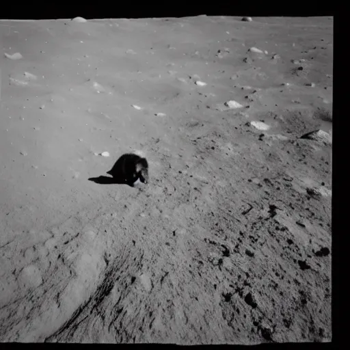 Prompt: photograph of a bear on the moon