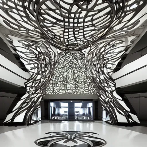 Image similar to extremely detailed ornate stunning beautiful elegant futuristic museum lobby interior by Zaha Hadid