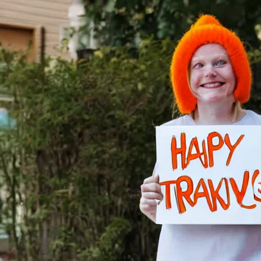 Image similar to happy orange tabby cat holding a sign that says