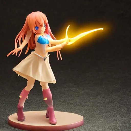 Prompt: cute pvc figure of a cute sorcerer girl casting a powerful spell, lens flare