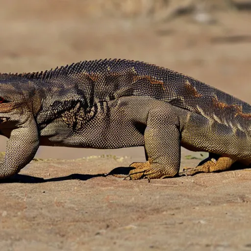 Prompt: Komodo dragon morphed with a rattlesnake