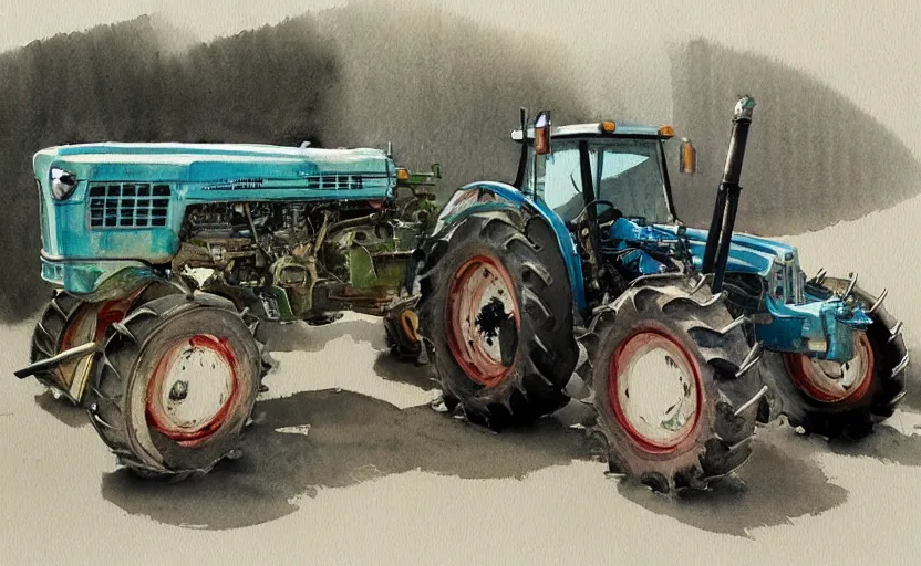 Image similar to concept art of a tractor, pinterest, artstation trending, behance, watercolor, by coby whitmore, silver, laser light,