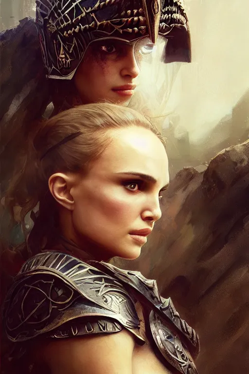 Image similar to natalie portman, legendary warrior, heroic, lord of the rings, tattoos, decorative ornaments, battle armor, by carl spitzweg, ismail inceoglu, vdragan bibin, hans thoma, greg rutkowski, alexandros pyromallis, perfect face, fine details, realistic shading photorealism