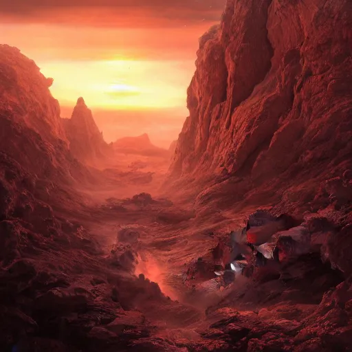 Image similar to gate to hell in the plains with red sky and meteors, volumetric lighting, 8 k octane beautifully detailed render, post - processing, extremely hyper - detailed, intricate, epic composition, cinematic lighting, masterpiece, trending on artstation, detailed detailed detailed, masterpiece, stunning art by anders zorn, wonderful masterpiece by greg rutkowski, beautiful cinematic light,