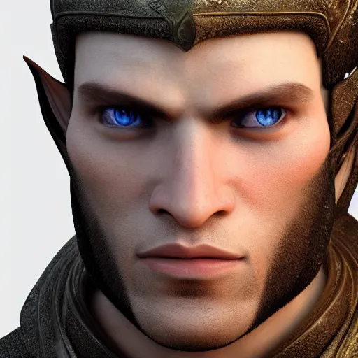 Image similar to medieval elf gigachad, portrait, detailed face, hugh quality face, rtx, 8 k, unreal engine 5, blender render,