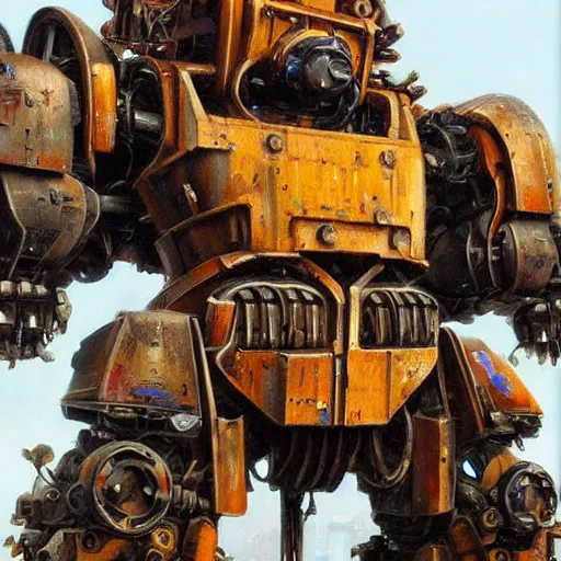 Image similar to oil painting of a huge rusting mech, that resembles a mechanical gorilla, highly detailed, complex, intricate by james gurney sleek, elegant, anime style