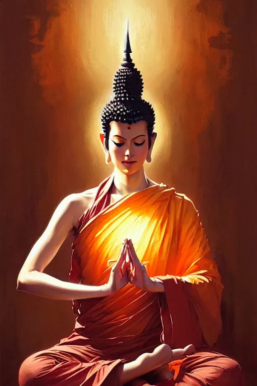 Image similar to buddhism, expressionnisme, painting by greg rutkowski, j. c. leyendecker, artgerm