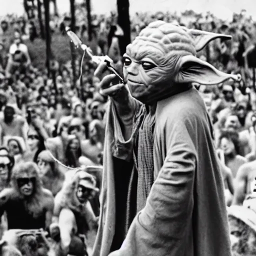 Image similar to yoda performing at woodstock