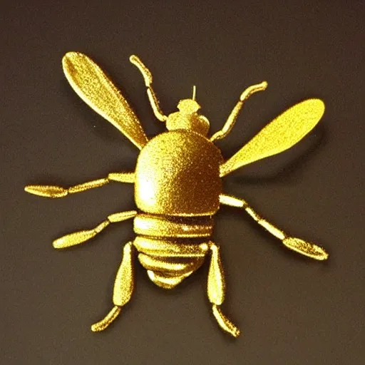 Prompt: 3d bee made of metal, shiny, playing drums onstage like Ringo Starr