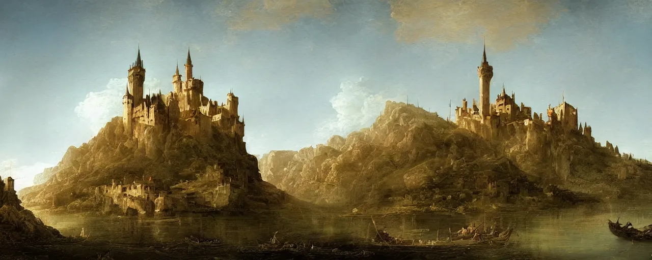 Prompt: landscape artwork of multiple large interconnected castles in the misty mountains,bridges in the mountains,digital art,night sky,by Canaletto and Joseph Vernet,masterpiece,high quality,pretty,fantasy,impossible,realistic