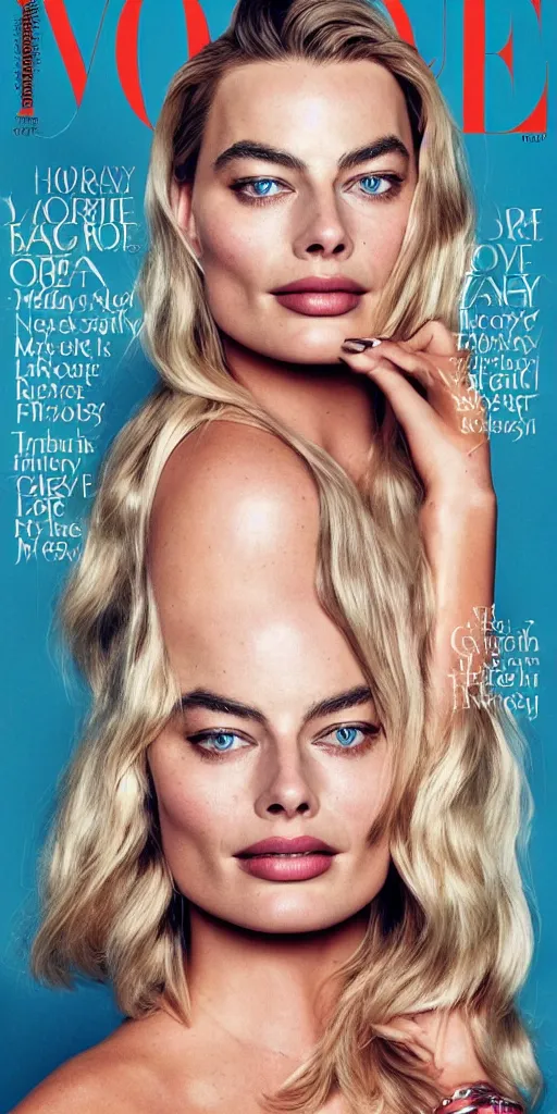 Prompt: a portrait of margot robbie, vogue cover, highly detailed