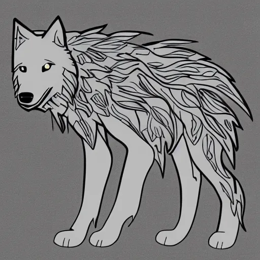 Prompt: wolf template base lineart, little detail, full-body view, simple, black and white, coloring book style, high quality, HD, 8K