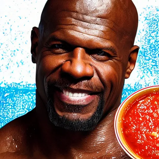 Image similar to terry crews swimming in a pool of salsa, cinematic lighting