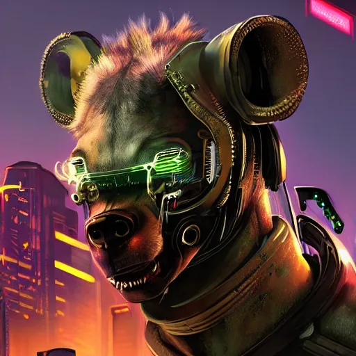 Image similar to robot cyborg hyena, cyberpunk 2 0 7 7, realistic digital art, very detailed,