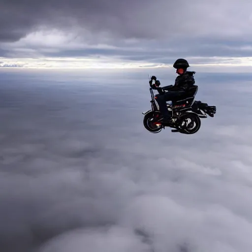 Image similar to 4 k hdr full body wide angle sony portrait of ron desantis riding on top of a flying nuclear missile with moody stormy overcast lighting