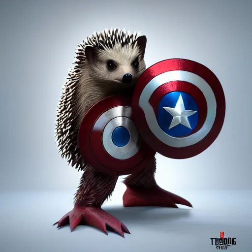 Prompt: Hedgehog captain America, artstation, octane render