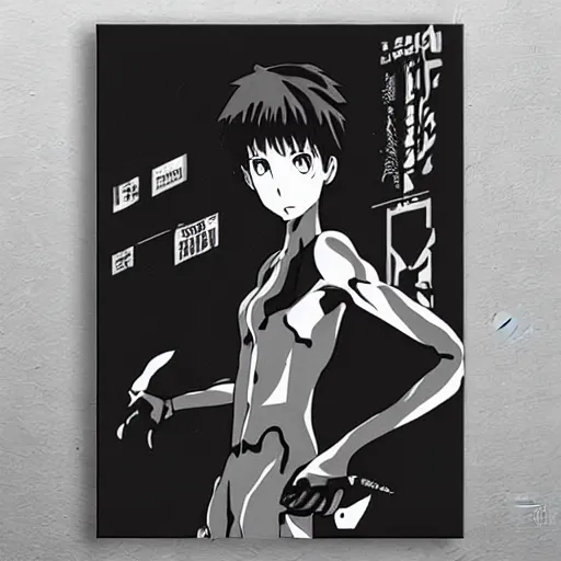 Image similar to highly detailed black and white neon genesis evangelion directed by david lynch poster eraser head