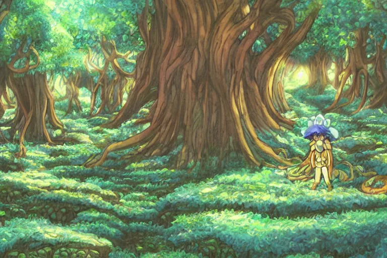 Image similar to fairy kingdom forest, cellshaded, nausicaa anime style