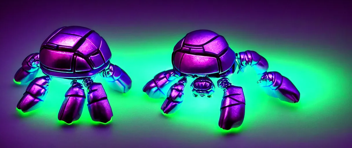 Prompt: high quality photo glowy iridescent cyborg scarab! jeweled very cute! highly detailed digital art david ligare peter zumthor cinematic purple neon lighting high quality low angle hd 8k sharp shallow depth of field