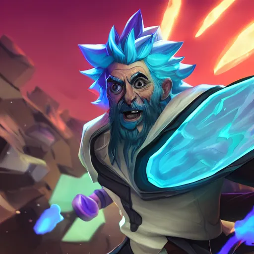 Prompt: League of Legends splashart of Rick Sanchez, 8k, sci-fi