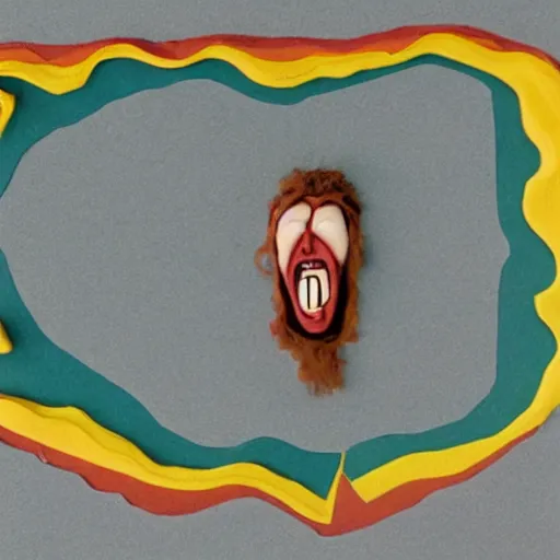 Image similar to claymation of a diagram of the Earth as a human face screaming