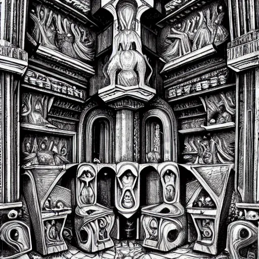 Image similar to mehmet paterns, hr giger, mc escher style djinns