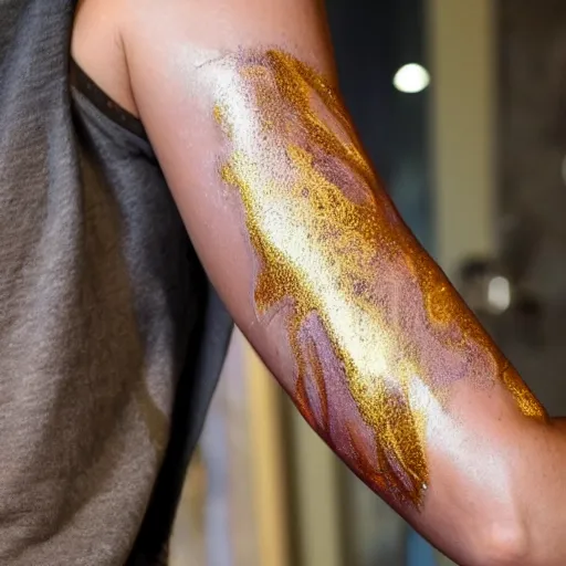 Prompt: arm with golden glowing veins