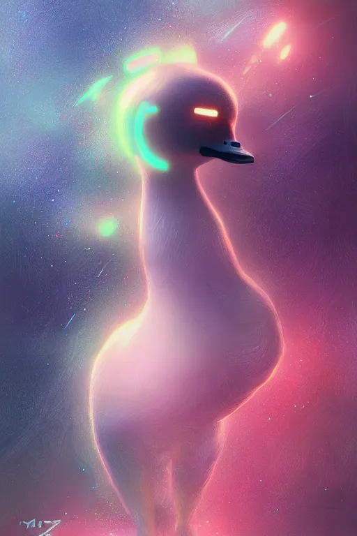 Image similar to scifi duck concept portrait, detailed, sharp focus, pastel, intricate, realistic, smooth, volumetric lighting, digital painting, by miyazaki