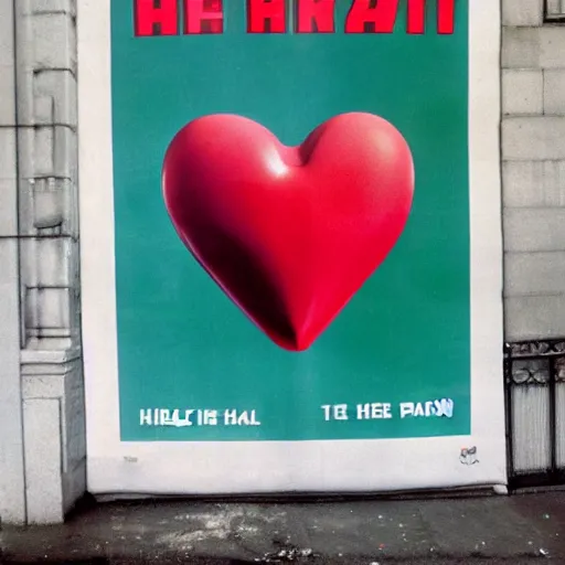 Prompt: a giant poster in 1 9 7 0 s paris that says herz inside a huge heart hq photo