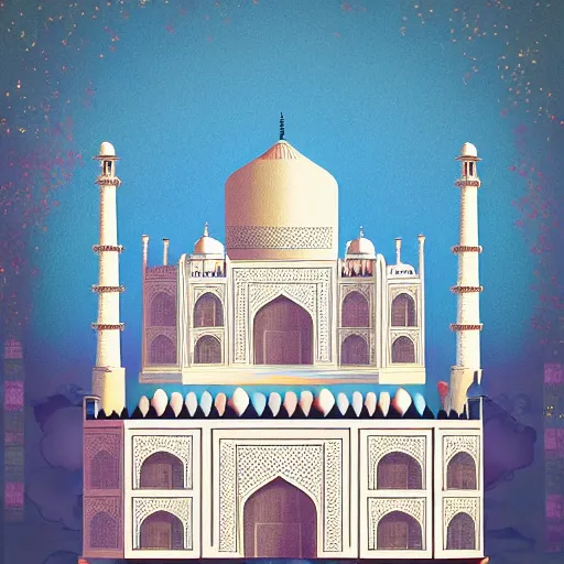 Prompt: the majestic taj mahal at the heart of the city, trending on pixiv