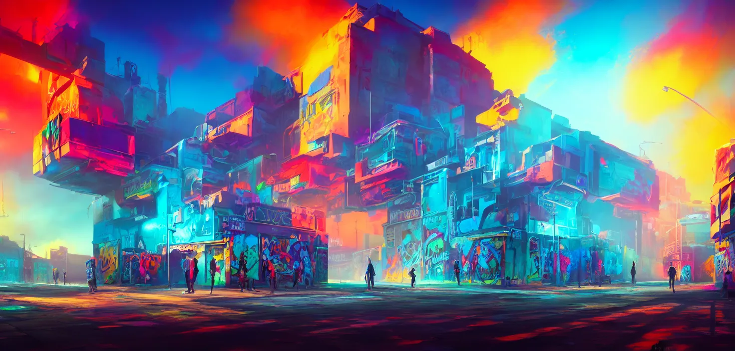 Prompt: street graffiti abstract words on the wall graffiti drawing with bright colors paint illustration, cinematic view, epic sky, detailed, concept art, low angle, high detail, warm lighting, volumetric, godrays, vivid, beautiful, trending on artstation, by jordan grimmer, huge scene, grass, art greg rutkowski