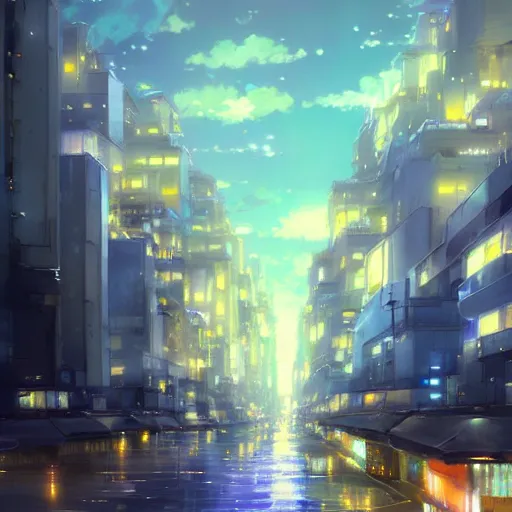 Image similar to The Garden City of Lights, Anime concept art by Makoto Shinkai