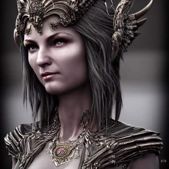 Prompt: perfectly - centered close - up portrait, candid photography, goddess of death, by anne stokes, updo, highly detailed, accurate, unreal engine 5