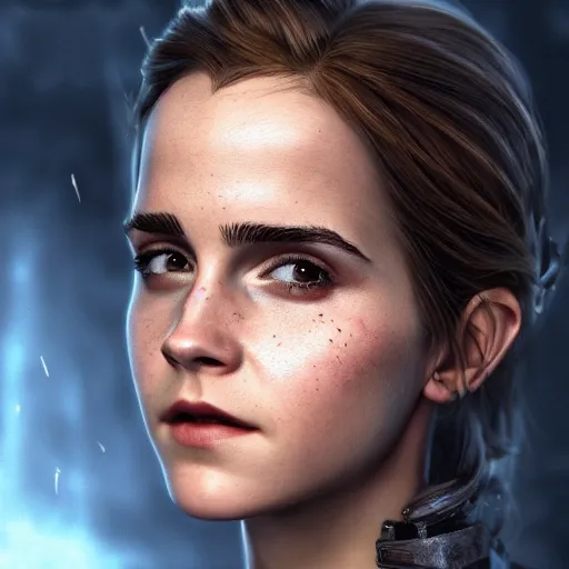 Image similar to An epic fantasy comic book style portrait painting of Emma Watson, unreal 5, DAZ, hyperrealistic, octane render, cosplay, RPG portrait, dynamic lighting