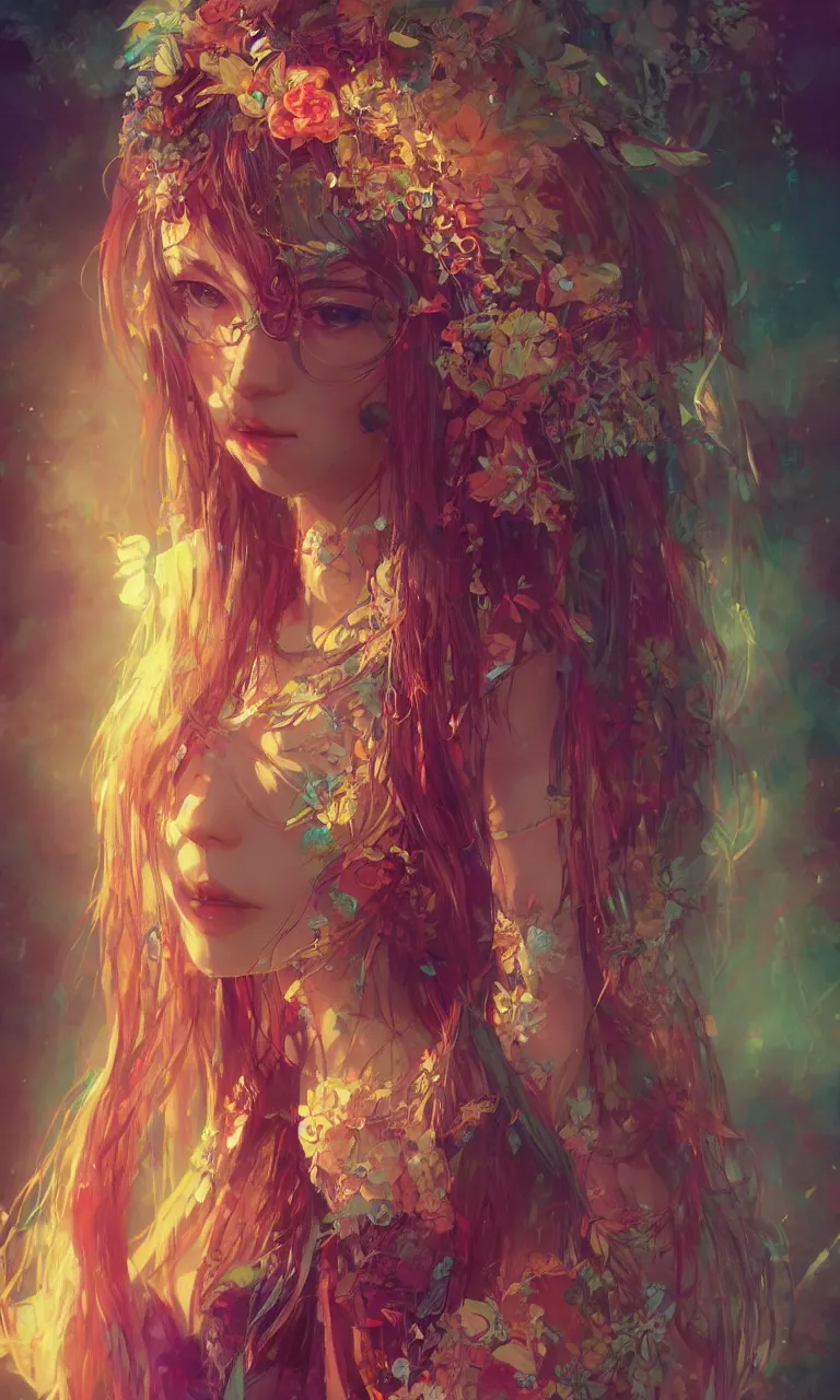 Image similar to a beautiful bohemian girl, look at the camera,intricate, highly detailed, digital painting, Pixiv, Artstation, official media, anime key visual, concept art, rich vivid colors, ambient lighting, sharp focus, illustration, art by WLOP