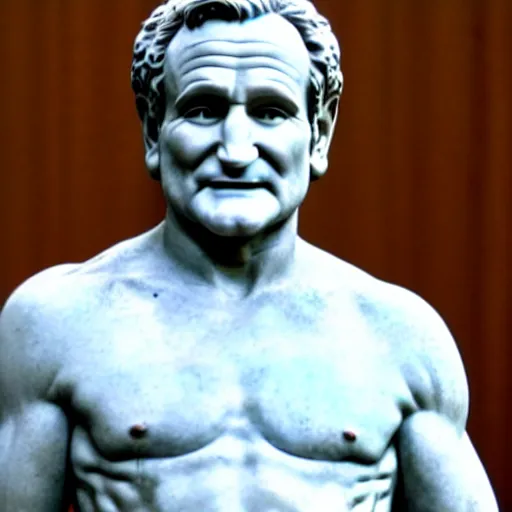 Image similar to robin williams as a greek marble statue